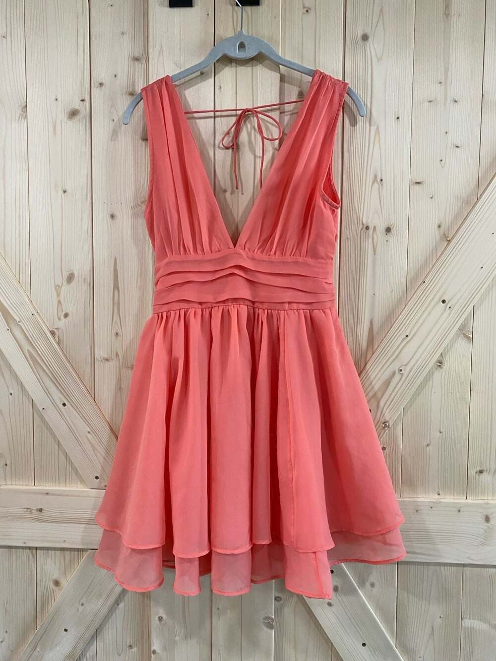 Abercrombie & Fitch Skater Dress Size S Coral Pink V-Neck Chiffon